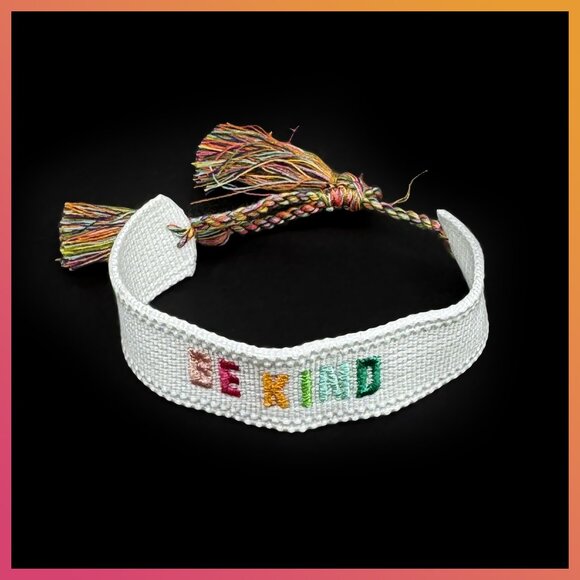 NEW Be Kind Woven Bracelet | Rainbow Letters on White | Adjustable - Picture 2 of 3